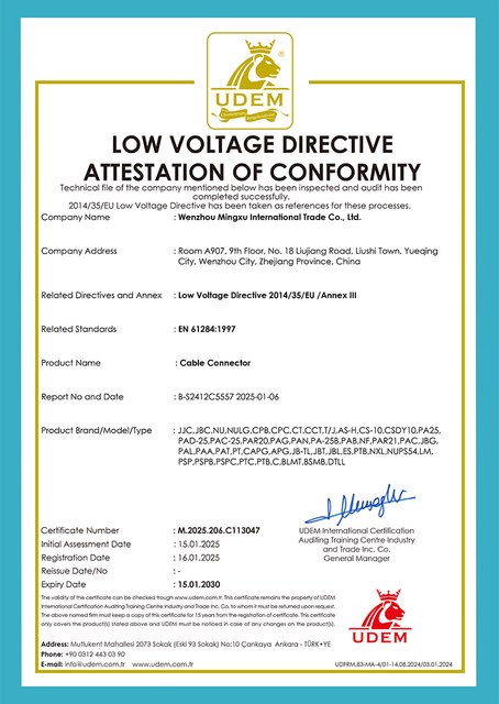 electrical cable lug Certificates